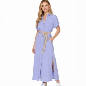 XIRENA Linnet Dress Dark Peri 100% Cotton Channing Style Maxi Dress with Pockets